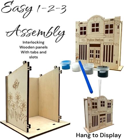 طقم شرطة Oojami Wooden: 12 DIY لم يتم تمييز مركز شرطة DIY الإمدادات المثالية للأطفال والبالغين من جميع الأعمار مع الدهانات والفرشاة (DIY) in Saudi Arabia
