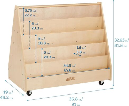 ECR4Kids Double-Sided Mobile Book Display, Classroom Bookshelf, White Wash in Kuwait