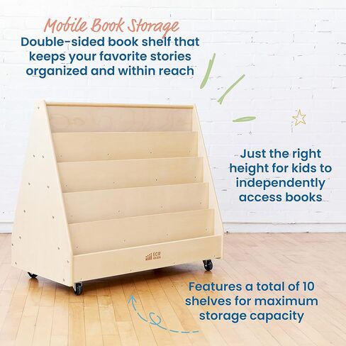 ECR4Kids Double-Sided Mobile Book Display, Classroom Bookshelf, White Wash in Kuwait