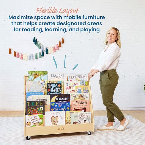 ECR4Kids Double-Sided Mobile Book Display, Classroom Bookshelf, White Wash in Kuwait