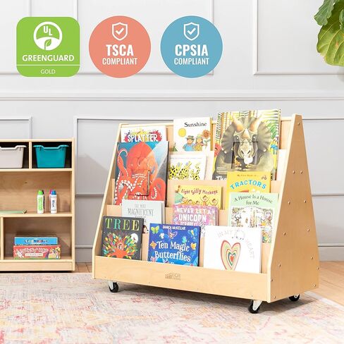 ECR4Kids Double-Sided Mobile Book Display, Classroom Bookshelf, White Wash in Kuwait