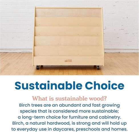 ECR4Kids Double-Sided Mobile Book Display, Classroom Bookshelf, White Wash in Kuwait