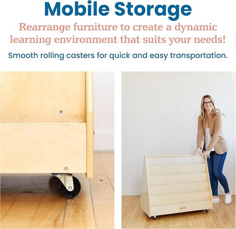 ECR4Kids Double-Sided Mobile Book Display, Classroom Bookshelf, White Wash in Kuwait