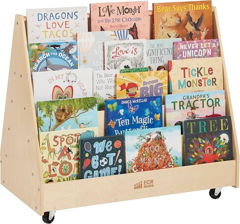 ECR4Kids Double-Sided Mobile Book Display, Classroom Bookshelf, White Wash in Kuwait