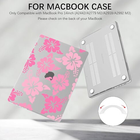 JOYLAND Plastic Hard Shell Case Compatible with 14 Inch MacBook Pro A2442/A2779 M2/A2918/A2992 M3, Hibiscus Flower Printed Frosted Matte Laptop Cover for Women Girls, 14 Inch in Kuwait