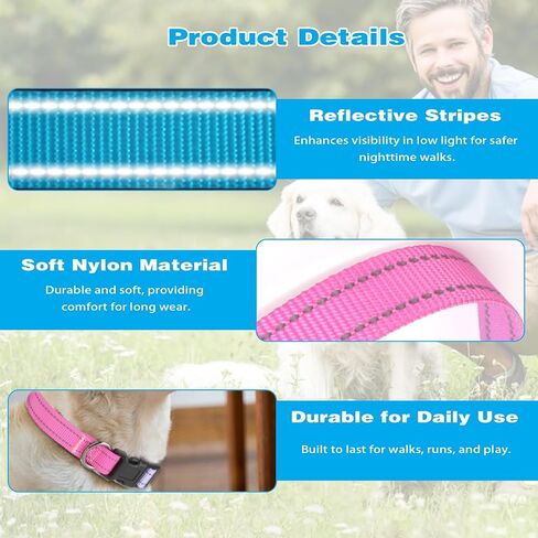 Reflective Dog Collar, Adjustable Soft Nylon Pet Collar with Buckle for Small, Medium, and Large Dogs, Pink-Puple Gradient, M in Saudi Arabia