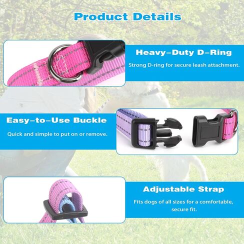 Reflective Dog Collar, Adjustable Soft Nylon Pet Collar with Buckle for Small, Medium, and Large Dogs, Pink-Puple Gradient, M in Saudi Arabia