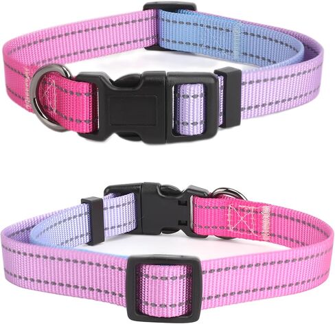 Reflective Dog Collar, Adjustable Soft Nylon Pet Collar with Buckle for Small, Medium, and Large Dogs, Pink-Puple Gradient, M in Saudi Arabia