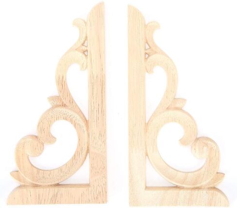 Tissting 2Pcs Wood Carved Corner Onlay Applique Unpainted Decal European Style Wooden Carved Applique for Home Furniture Woodcarving Decorative(18x9x0.7cm/7.1x3.5x0.3in) in Saudi Arabia