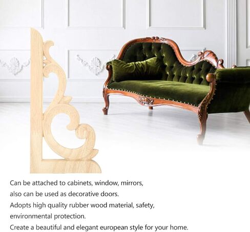 Tissting 2Pcs Wood Carved Corner Onlay Applique Unpainted Decal European Style Wooden Carved Applique for Home Furniture Woodcarving Decorative(18x9x0.7cm/7.1x3.5x0.3in) in Saudi Arabia