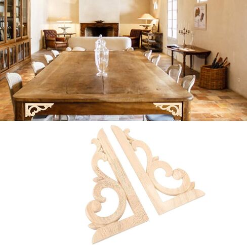 Tissting 2Pcs Wood Carved Corner Onlay Applique Unpainted Decal European Style Wooden Carved Applique for Home Furniture Woodcarving Decorative(18x9x0.7cm/7.1x3.5x0.3in) in Saudi Arabia