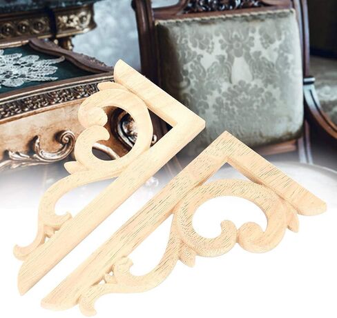 Tissting 2Pcs Wood Carved Corner Onlay Applique Unpainted Decal European Style Wooden Carved Applique for Home Furniture Woodcarving Decorative(18x9x0.7cm/7.1x3.5x0.3in) in Saudi Arabia
