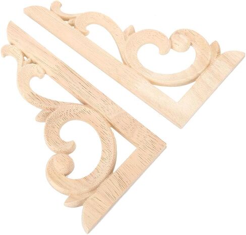 Tissting 2Pcs Wood Carved Corner Onlay Applique Unpainted Decal European Style Wooden Carved Applique for Home Furniture Woodcarving Decorative(18x9x0.7cm/7.1x3.5x0.3in) in Saudi Arabia