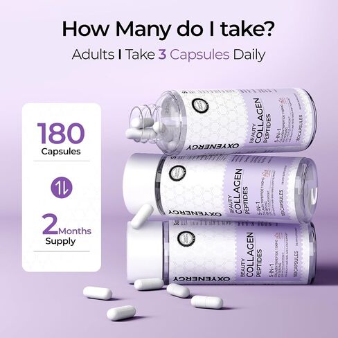 OXYENERGY Collagen Peptides Capsules for Women, 800mg Hydrolyzed Collagen(Types I) Supplements with Elastin Peptides, 60 Collagen Pills to Promotes Hair, Nail, Skin, Colágeno en Capsulas in Kuwait