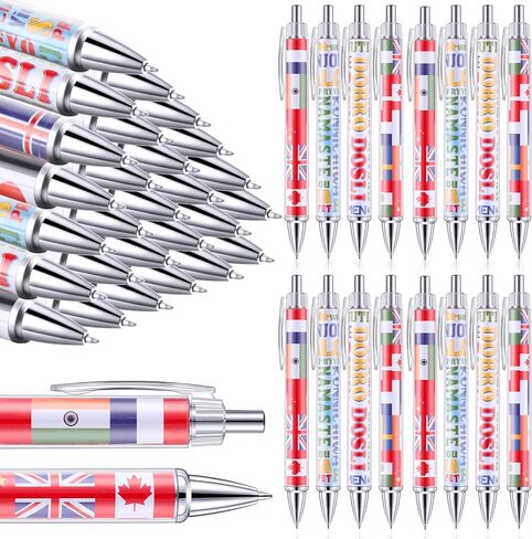 Treela 24 Pcs International Flag Pens World Country Flag Ballpoint Pens Retractable for International Sports Events Party Favors School Office Supplies in Kuwait