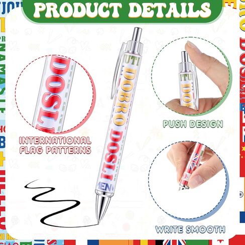 Treela 24 Pcs International Flag Pens World Country Flag Ballpoint Pens Retractable for International Sports Events Party Favors School Office Supplies in Kuwait