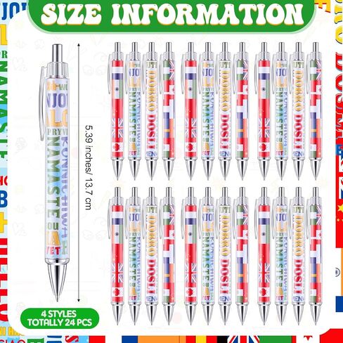Treela 24 Pcs International Flag Pens World Country Flag Ballpoint Pens Retractable for International Sports Events Party Favors School Office Supplies in Kuwait