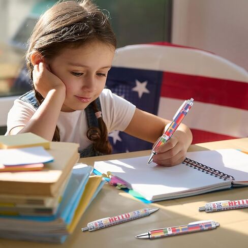 Treela 24 Pcs International Flag Pens World Country Flag Ballpoint Pens Retractable for International Sports Events Party Favors School Office Supplies in Kuwait