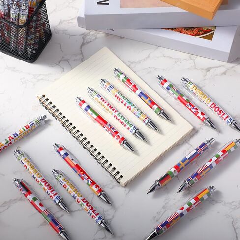 Treela 24 Pcs International Flag Pens World Country Flag Ballpoint Pens Retractable for International Sports Events Party Favors School Office Supplies in Kuwait