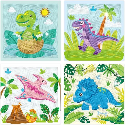 Cheerupp 4 Pcs Dinosaur Diamond Art Kits for Kids, Jungle Safari Animal DIY Creative Diamond Art Sticker Craft by Number for Adults Beginner, Full Round Drill Gem Art for Home Wall Decor in Saudi Arabia