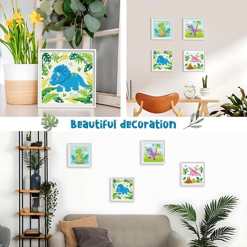 Cheerupp 4 Pcs Dinosaur Diamond Art Kits for Kids, Jungle Safari Animal DIY Creative Diamond Art Sticker Craft by Number for Adults Beginner, Full Round Drill Gem Art for Home Wall Decor in Saudi Arabia