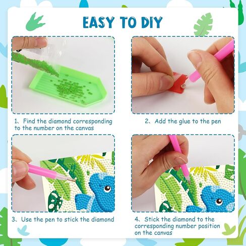 Cheerupp 4 Pcs Dinosaur Diamond Art Kits for Kids, Jungle Safari Animal DIY Creative Diamond Art Sticker Craft by Number for Adults Beginner, Full Round Drill Gem Art for Home Wall Decor in Saudi Arabia