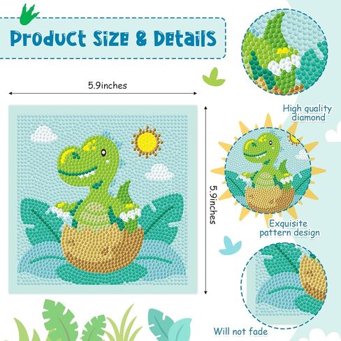 Cheerupp 4 Pcs Dinosaur Diamond Art Kits for Kids, Jungle Safari Animal DIY Creative Diamond Art Sticker Craft by Number for Adults Beginner, Full Round Drill Gem Art for Home Wall Decor in Saudi Arabia