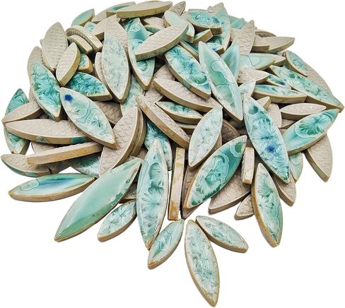 500g/1.1lb Willow Leaf Petal Shape Ceramic Mosaic,Irregular Mosaic Pieces for Home Decoration or DIY Crafts,Mosaic Making Supplies. (Ice Crystal Green) in Kuwait