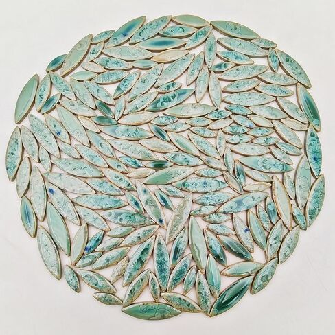500g/1.1lb Willow Leaf Petal Shape Ceramic Mosaic,Irregular Mosaic Pieces for Home Decoration or DIY Crafts,Mosaic Making Supplies. (Ice Crystal Green) in Kuwait