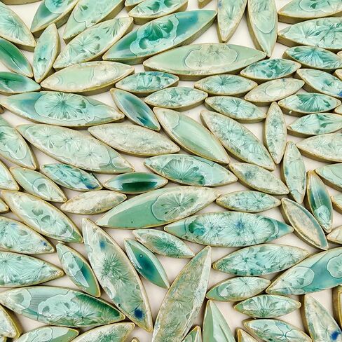 500g/1.1lb Willow Leaf Petal Shape Ceramic Mosaic,Irregular Mosaic Pieces for Home Decoration or DIY Crafts,Mosaic Making Supplies. (Ice Crystal Green) in Kuwait