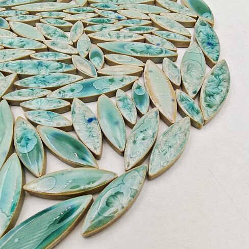 500g/1.1lb Willow Leaf Petal Shape Ceramic Mosaic,Irregular Mosaic Pieces for Home Decoration or DIY Crafts,Mosaic Making Supplies. (Ice Crystal Green) in Kuwait