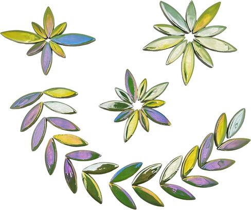500g/1.1lb Willow Leaf Petal Shape Ceramic Mosaic,Irregular Mosaic Pieces for Home Decoration or DIY Crafts,Mosaic Making Supplies. (Ice Crystal Green) in Kuwait