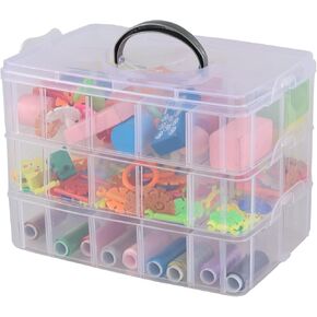 3-layer Stackable Craft Storage Box with 30 Grids, Clear Compartment Organizer Box for Beads, Tape, Screws