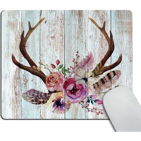 Smooffly Farmhouse Boho Mouse Pad - Rectangle Antlers Flowers Teachers Present Mat - Office Supplies