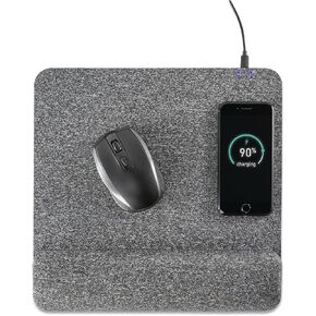 Allsop Powertrack Plush Wireless Charging Mouse Pad with Wrist Rest, 11.8 x 11.6, Gray