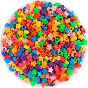 1200 pcs Star Pony Beads, Multi Color Beads for Crafts, Plastic Beads for Necklace Jewelry Making Craft Beads, Rainbow Pony Beads Bulk for Party Decoration Supplies