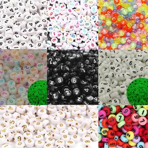 DAHI 800pcs number beads Round Acrylic 0-9 Number Beads Arabic Number Beads Loose Beads for DIY Jewelry Making Bracelets Necklaces Keychains Handmade (4 * 7 mix)