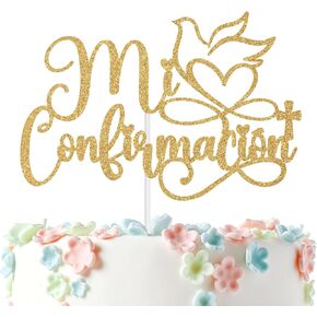 Mi InflySacion Cake Topper ، الشركة الإسبانية الأولى المقدسة ، يوم المعمودية ، دش الزفاف/زفاف/معمودية/تعميد زخارف حفلة استحمام الطفل ، بريق الذهب