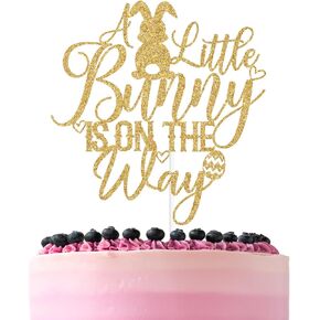 Gold Glitter A Little Bunny is on the Way Cake Topper, Bunny Oh Baby/Some Bunny is on the Way, Bunny Easter Themed Baby Shower Party Decorations Supplies