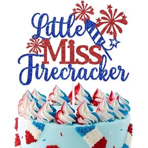 Little Miss Firecracker Cake Topper ، زينة كعكة عيد ميلاد الرابع من يوليو ، يوم استقلال أمريكا الوطنية موضوع استحمام الطفل/جنسنا الكشف/زخارف حفلة عيد ميلاد