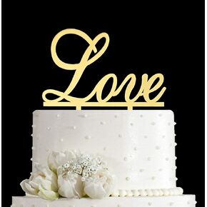 Jieein Love Cake Topper - حفل زفاف/مشاركة/دش زفاف/ذكرى/عيد ميلاد/عازب البكالوريوس/مستلزمات حفلات حفلات الاعتراف (مرآة الذهب الذهب)