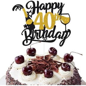 Beishida عيد ميلاد سعيد كعكة أعلى القبعات الذهب الأسود بريق الكعكة أعلى القبعات عيد ميلاد كعكة الديكور 40th 50th للرجال امرأة عيد ميلاد ديكورات حفلة العرض