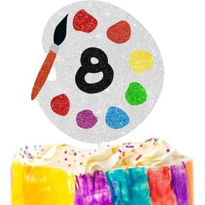8th birthday Art Party cake topper eight year old Gooey Paint Cake Topper Painting Graffiti Drawing Artist Painter Brush Palette Themed boy girl Baby shower Happy Birthday Cake Decoration