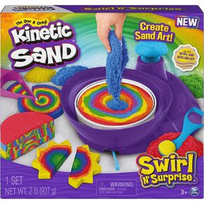 Kinetic Sand, Swirl N’ Surprise Playset with 2lbs of Play Sand, Including Red, Blue, Green, Yellow and 4 Tools, Sensory Toys for Kids Ages 3 and up