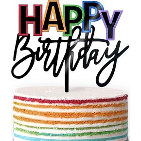 أكريليك الذهب كعكة عيد ميلاد سعيد أعلى ، 7.5 "× 6" ديكور كعكة عيد ميلاد قوس قزح (الذهب)