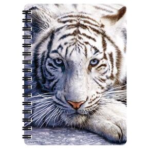 3D Livelife Jotter - النمر الأبيض راحة من Deluxebase. دفتر حلزوني 3D Cat Big Cat 6x4 مع صفحات ورقية معاد تدويرها. عمل فني مرخص من الفنان الشهير ديفيد بينفوند