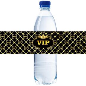 32pcs تسميات زجاجة ماء أسود VIP ، ملصقات زخرفية عيد ميلاد وحفلات ، مقاومة للماء ودائم ، مجموعة من 32 علامة