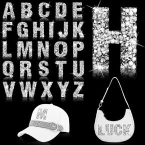 26Pcs Iron on Letters Patches Rhinestone Letters Iron on Patches Glitter Self Adhesive Alphabet A-Z Bling Rhinestone Letters Applique Crystal Patches for Clothing Hats Jeans Shoes Repair Decor(Silver)