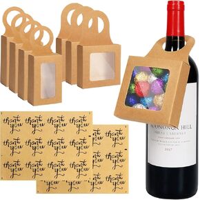 Wine Bottle Box with Window, Foldable Wine Bottle Gift Boxes with Paper Stickers for Hanging Gift Decoration (White)