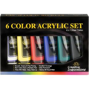 Creative Inspirations Acrylic Paint Set of 6 – 120ml Tubes Art Paint Set for Classroom, Educator & More - Paint Supplies